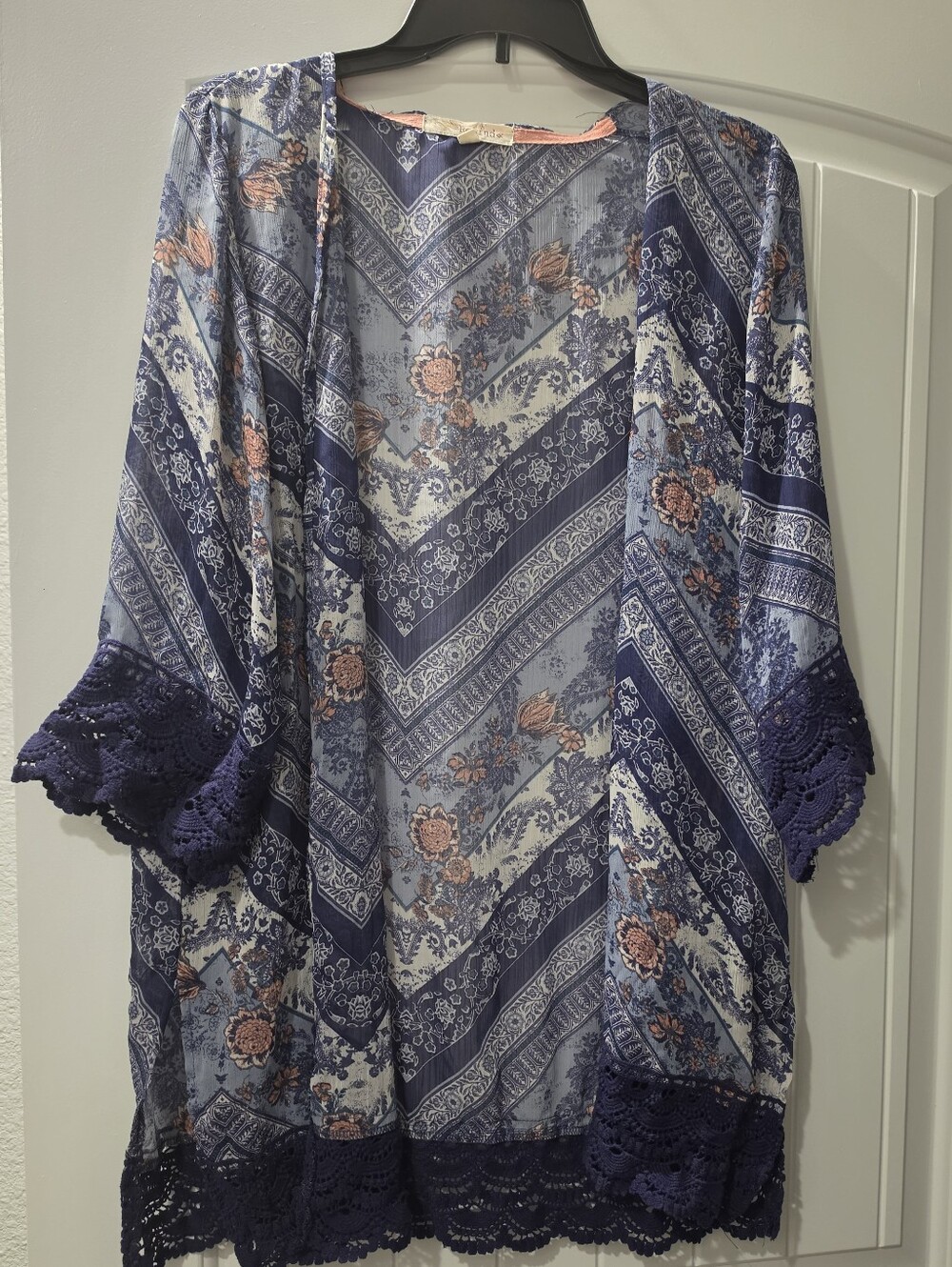 Rewind Blue and Peach Floral Open-Front Kimono